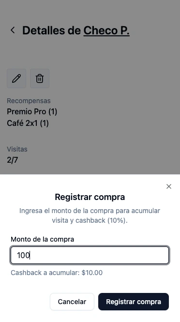 Ventana para registrar una compra