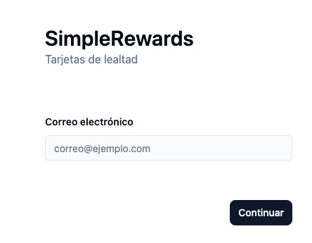 Pantalla de inicio de sesión con el campo de correo electrónico