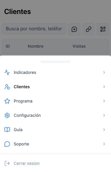 Panel de control con el menú lateral expandido