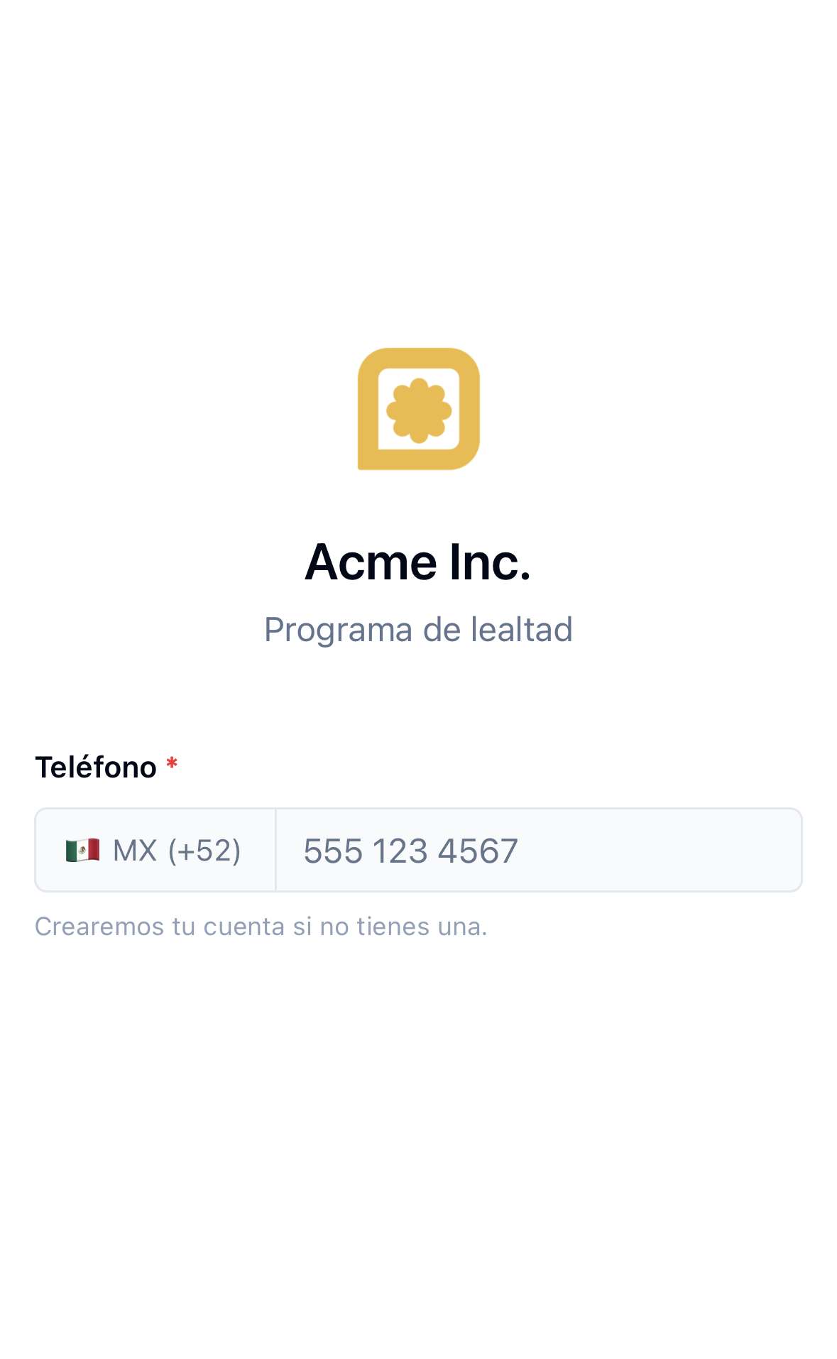 Pantalla de auto-registro vista desde el celular del cliente