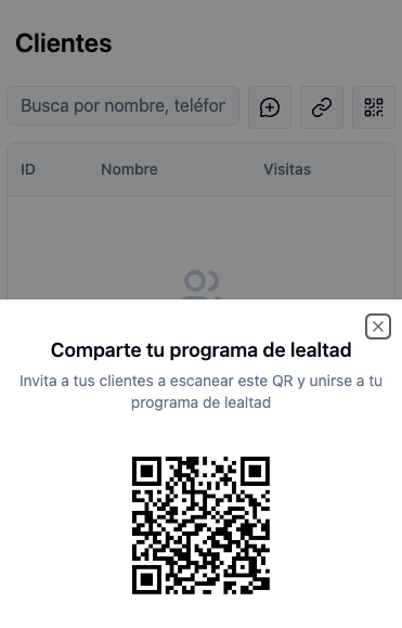 Ventana para compartir el QR del programa de lealtad