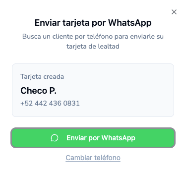 Pantalla de tarjeta creada con el botón Enviar por WhatsApp