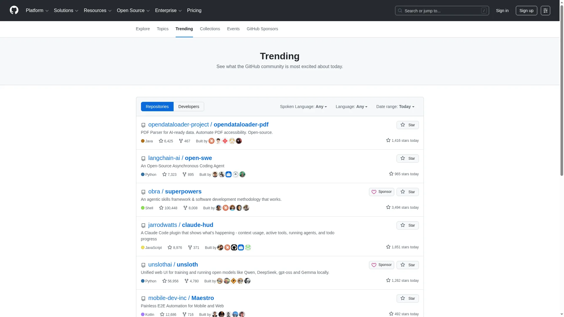Screenshot of GitHub Trending