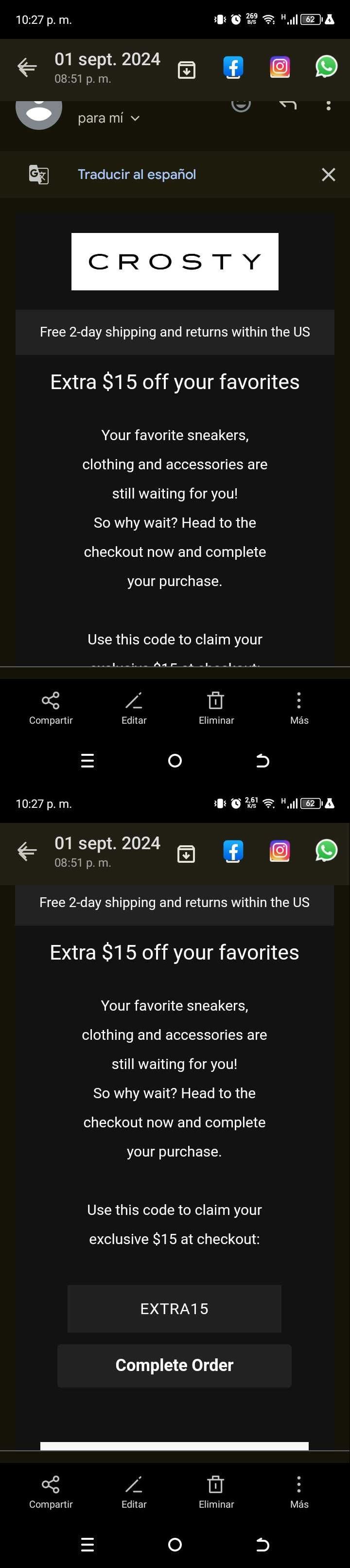 EXTRA15 coupon verification screenshot