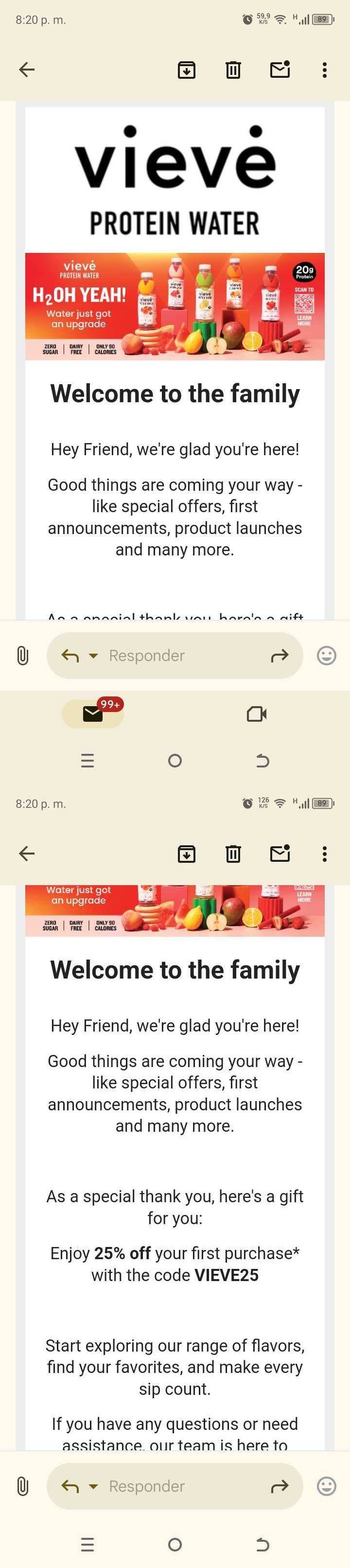 VIEVE25 coupon verification screenshot