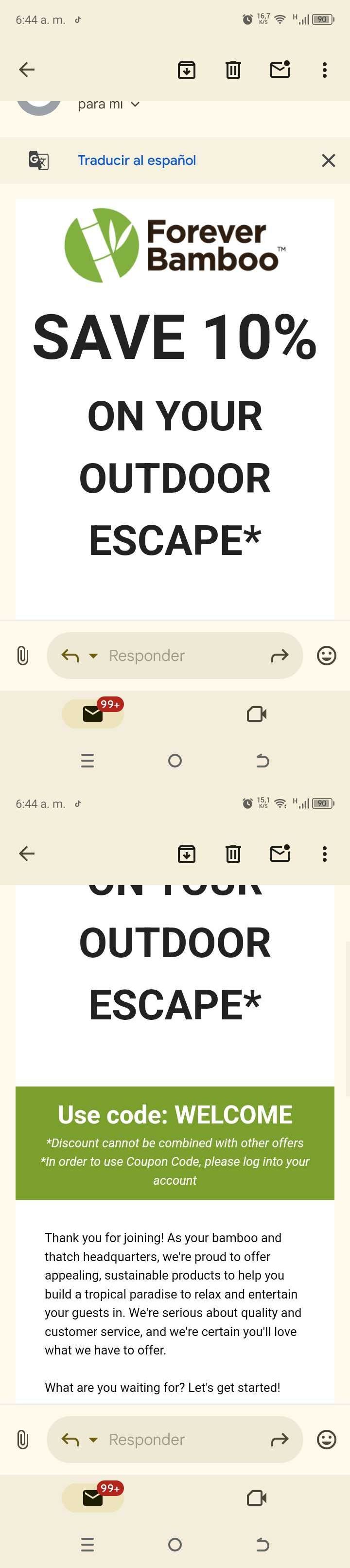WELCOME coupon verification screenshot