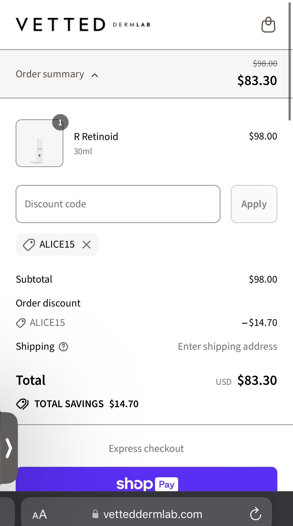ALICE15 coupon verification screenshot