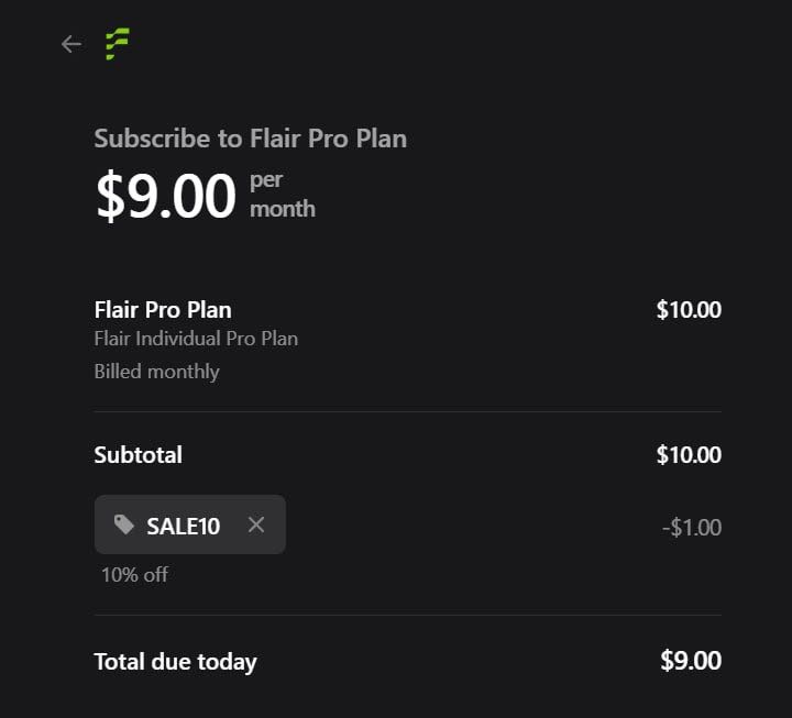 SALE10 coupon verification screenshot