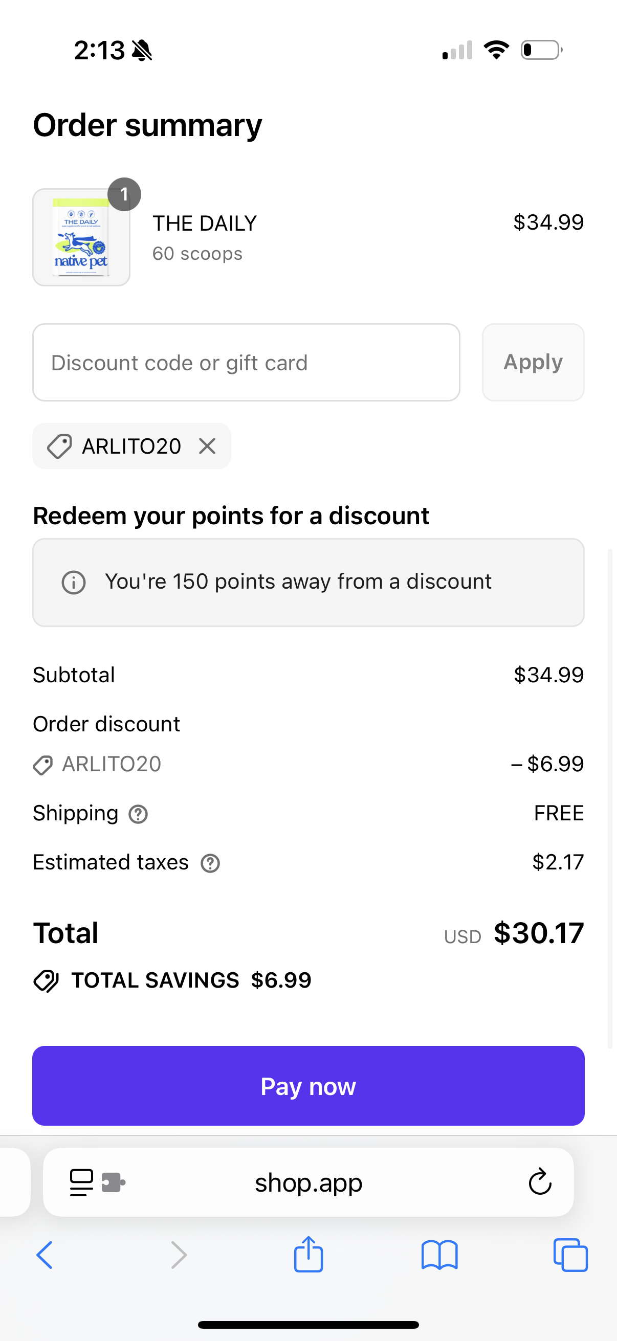 ARLITO20 coupon verification screenshot