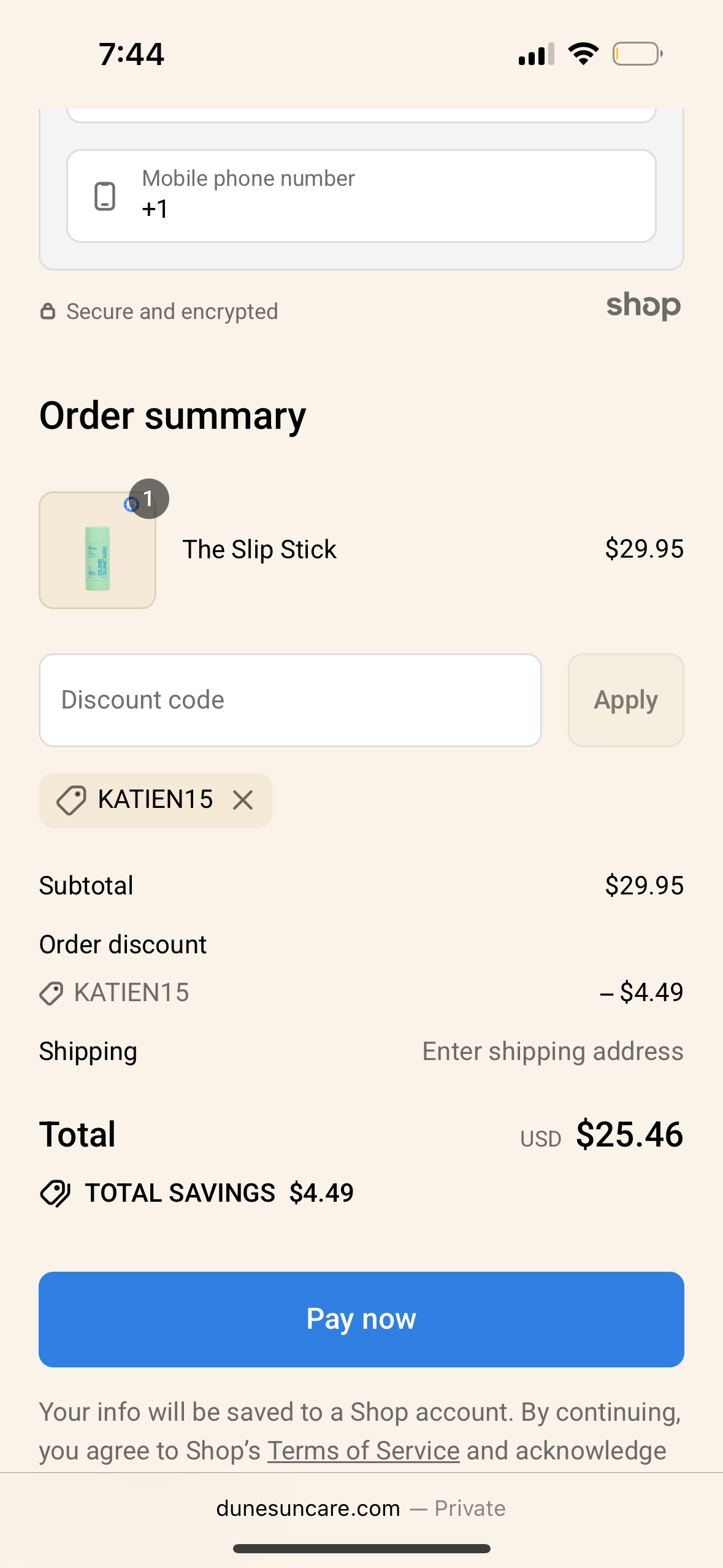 KATIEN15 coupon verification screenshot