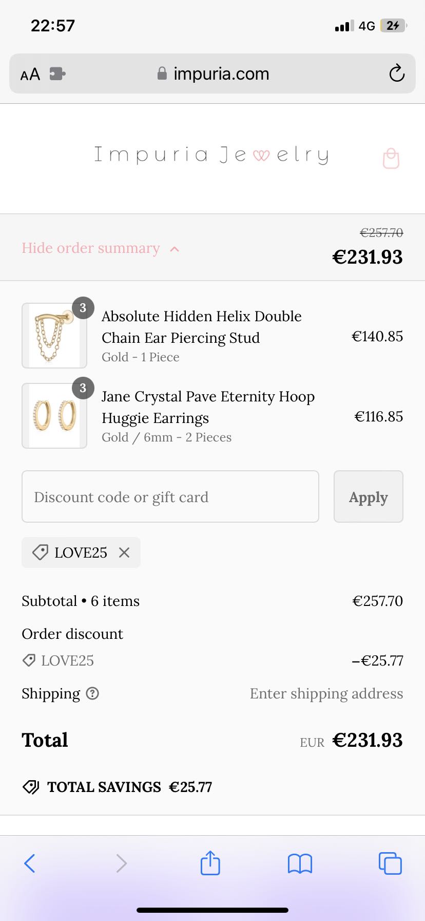 Impuria Ear Piercing Jewelry coupon verification screenshot