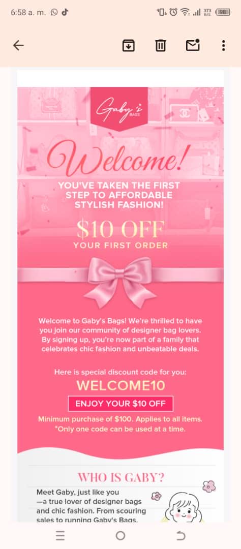 WELCOME10 coupon verification screenshot