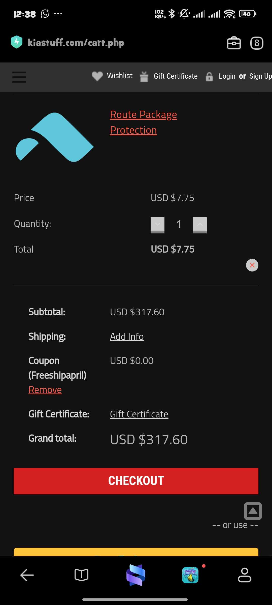 Kia Stuff coupon verification screenshot