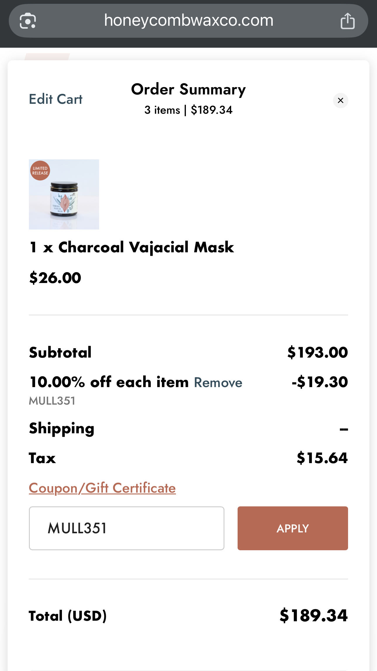 MULL351 coupon verification screenshot