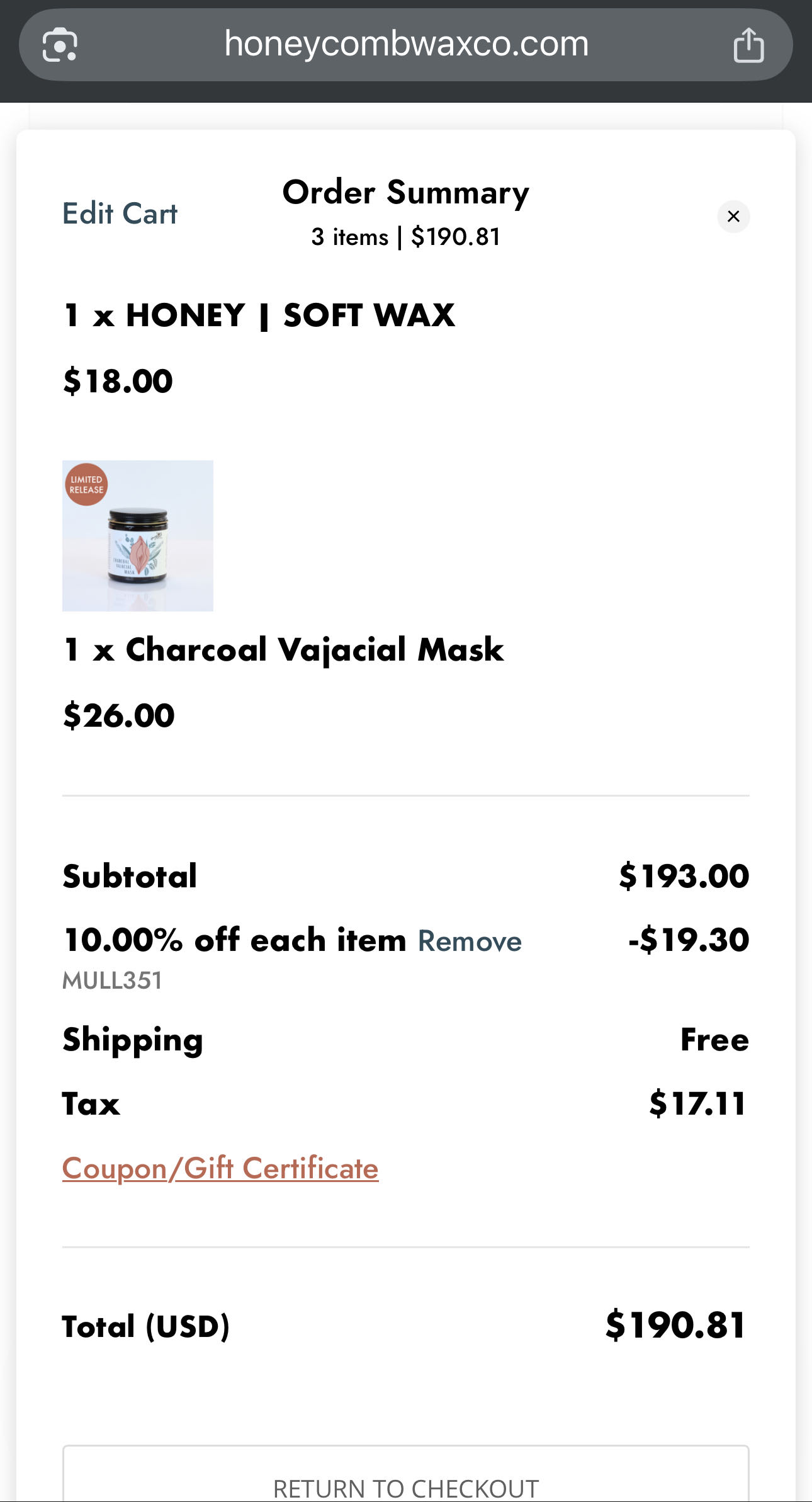 MULL351 coupon verification screenshot