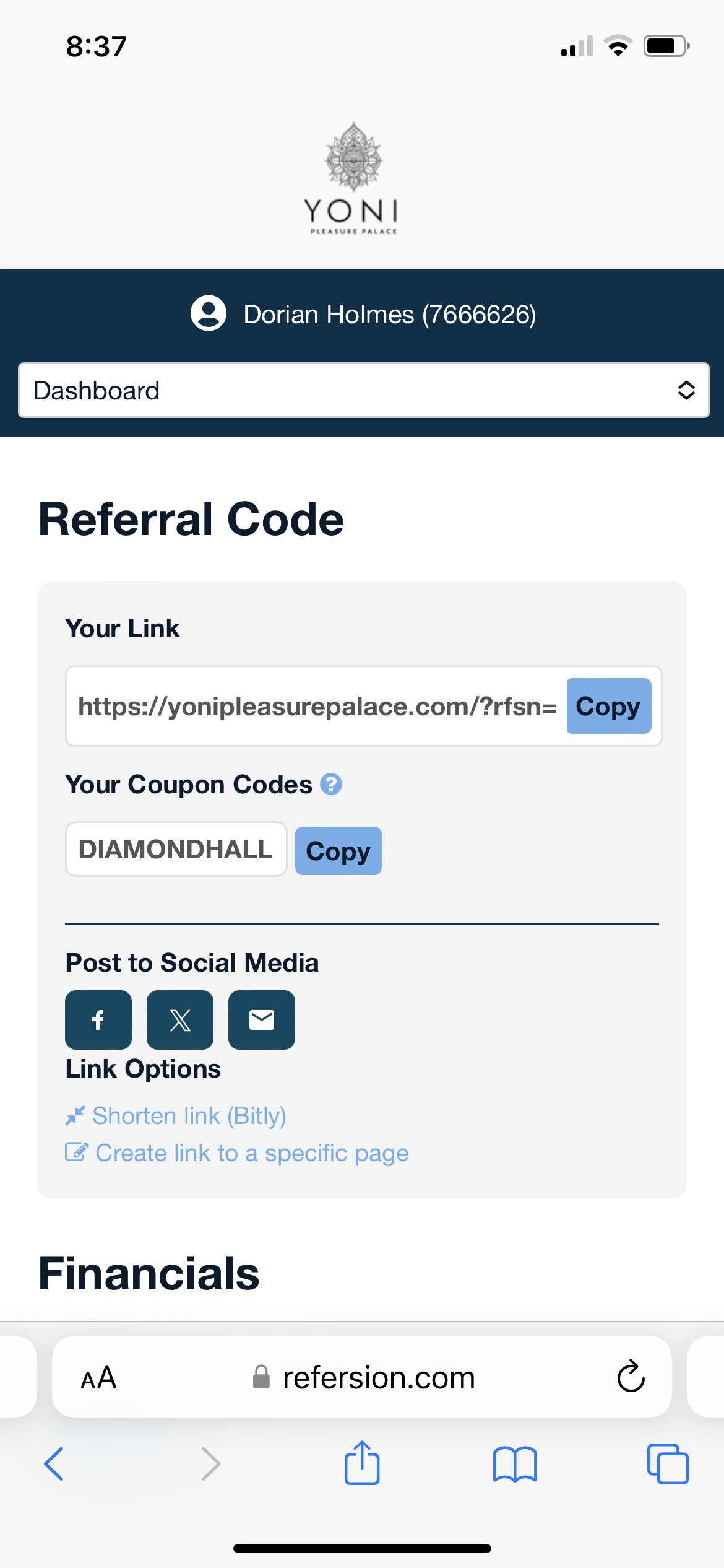 Yoni Pleasure Palace coupon verification screenshot