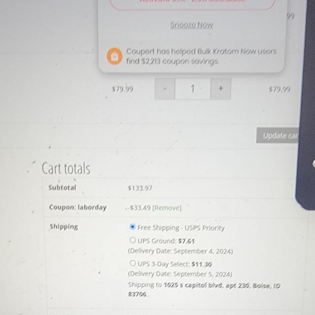 Bulk Kratom Now coupon verification screenshot