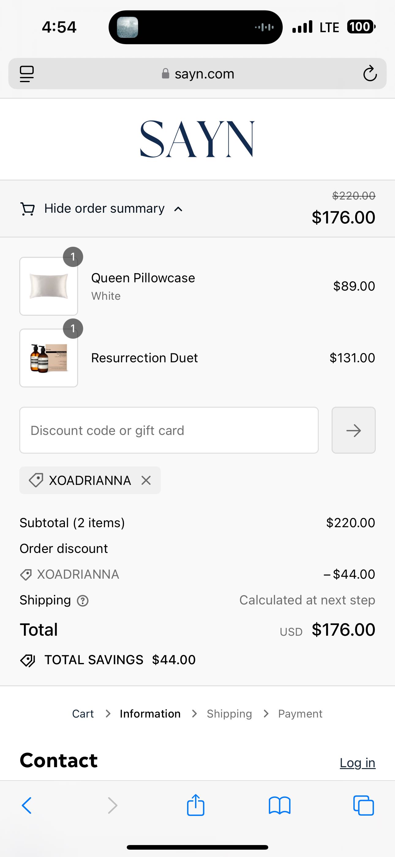 XOADRIANNA coupon verification screenshot