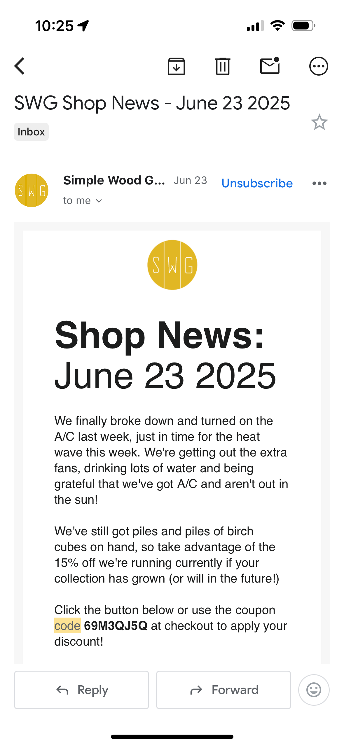 Simple Wood Goods coupon verification screenshot