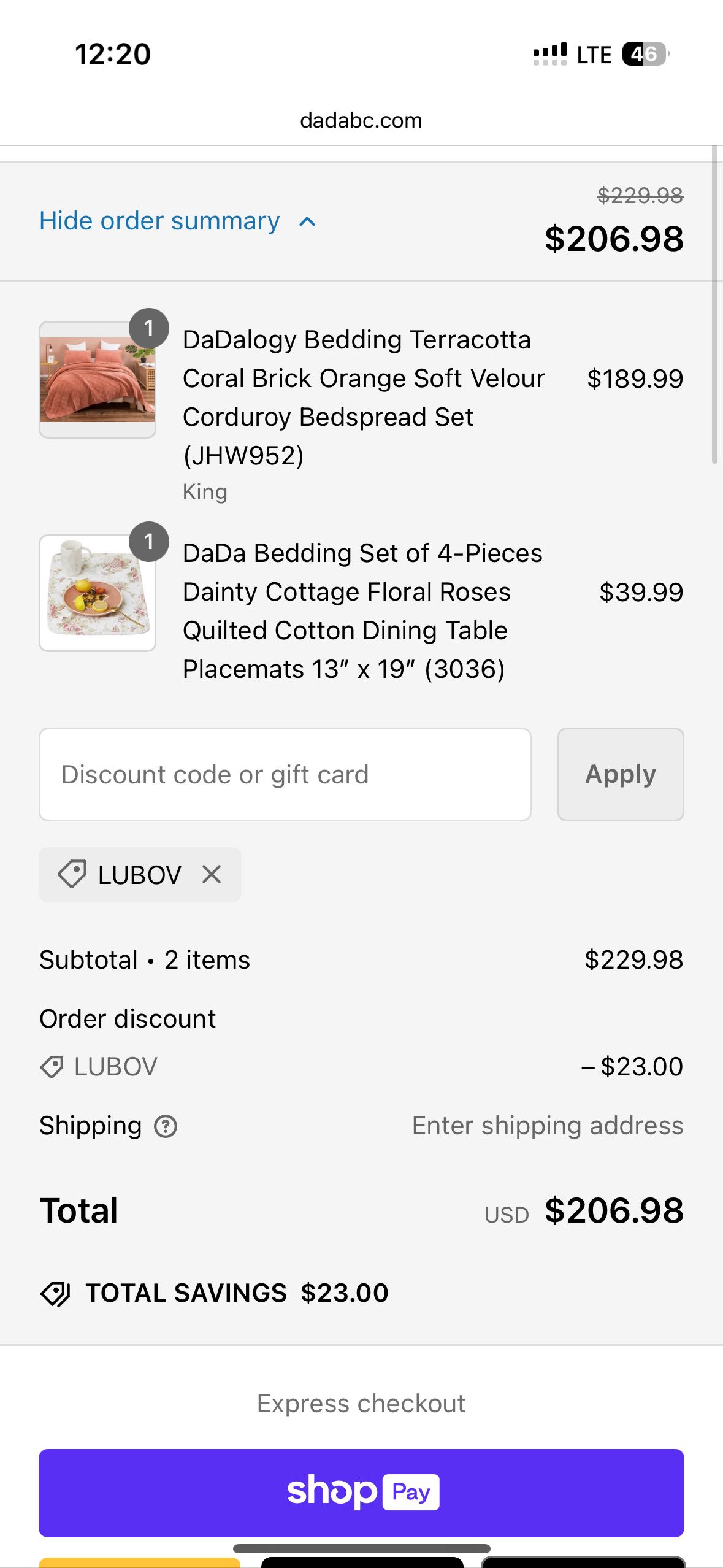 LUBOV coupon verification screenshot