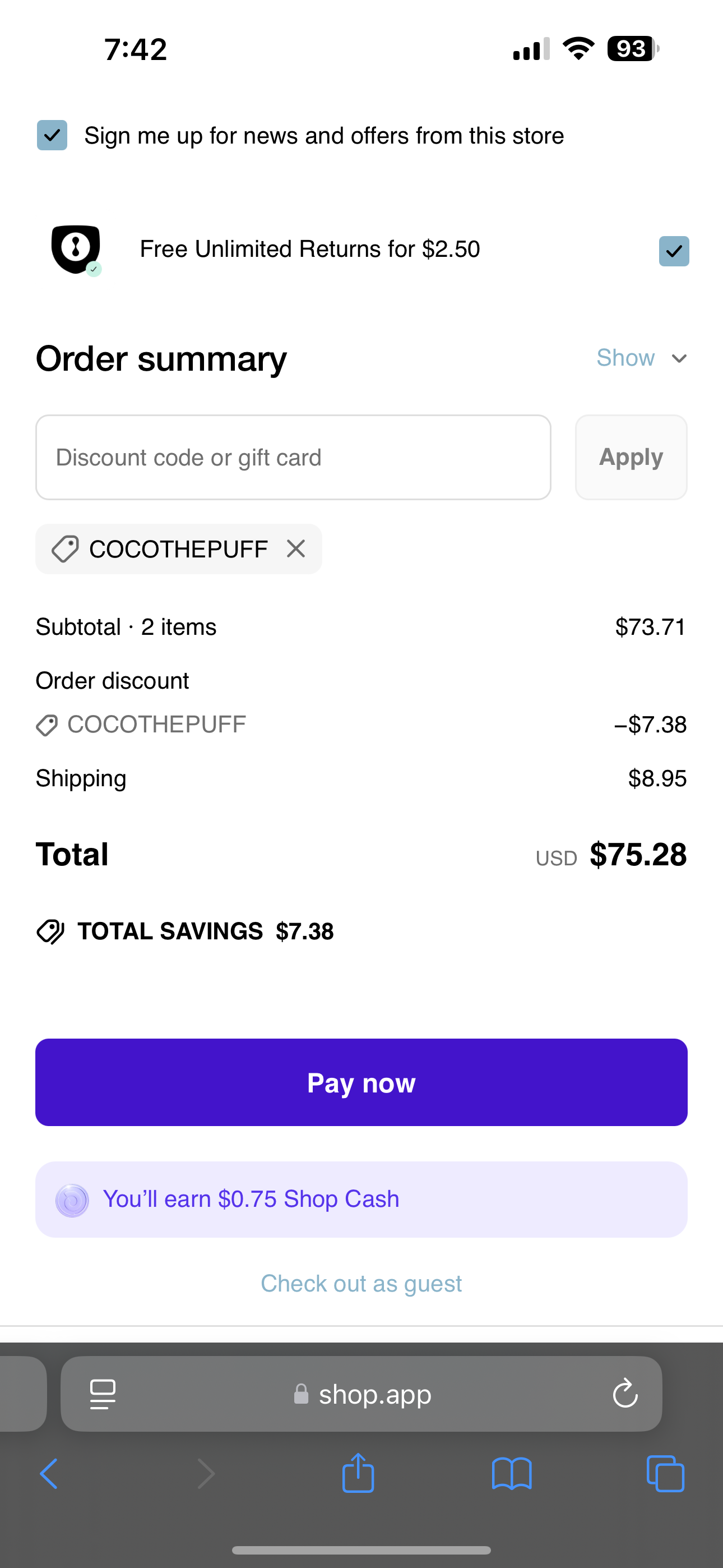LILCOCO coupon verification screenshot