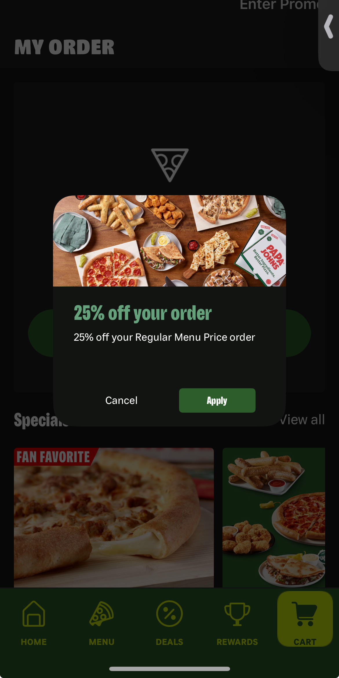 Papa John's coupon verification screenshot