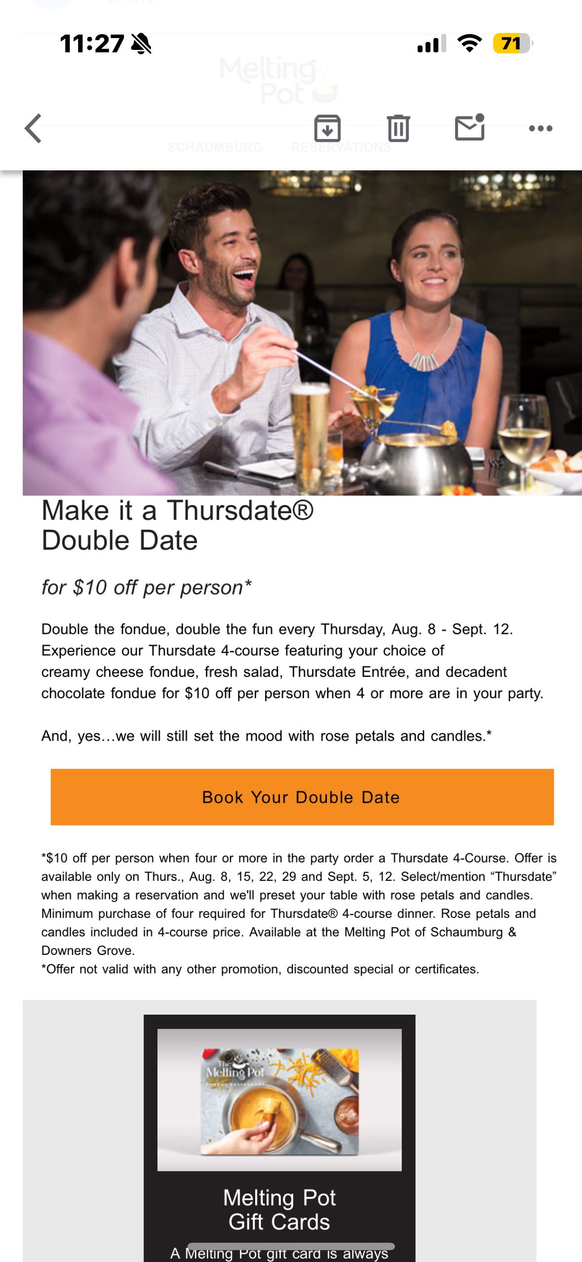 Thursdaydoubledate$100ffperperson coupon verification screenshot