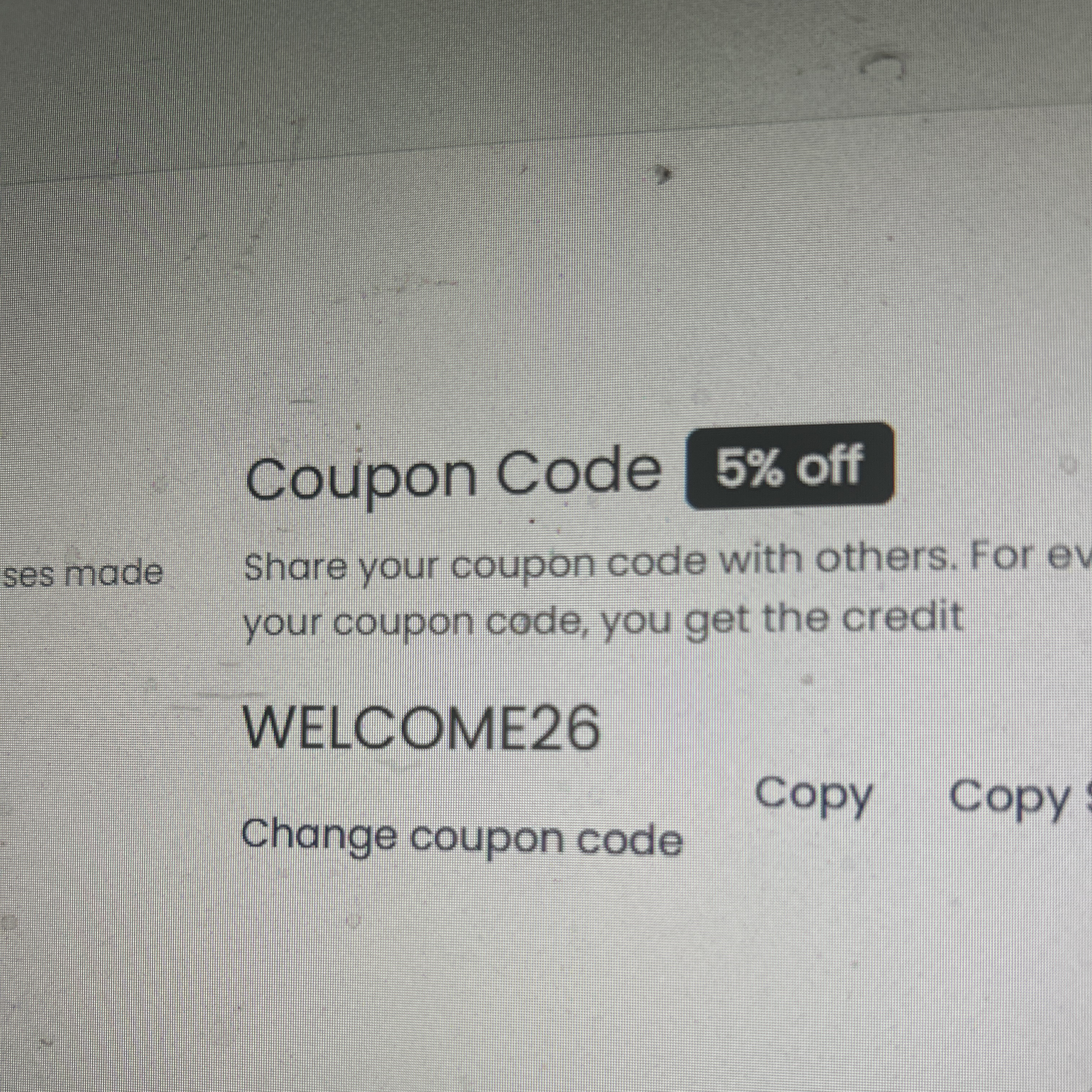 WELCOME26 coupon verification screenshot