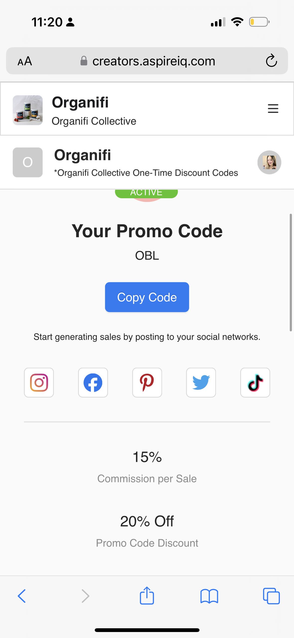OBL coupon verification screenshot