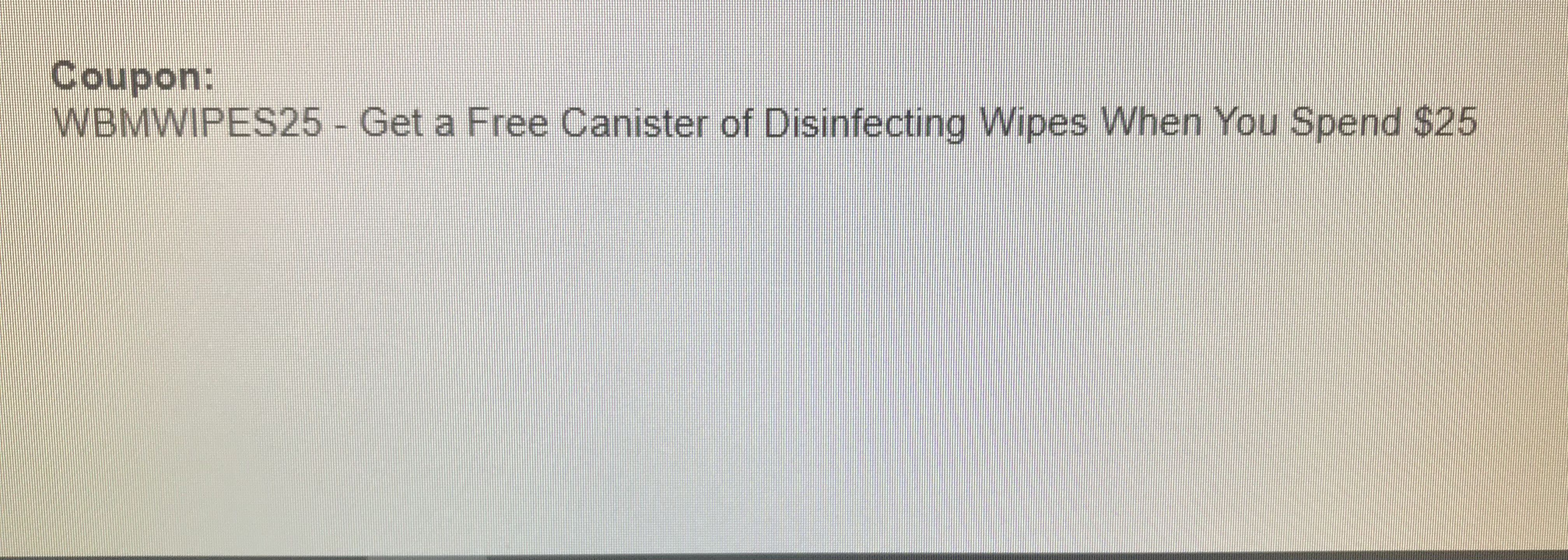 WBMWIPES25 coupon verification screenshot