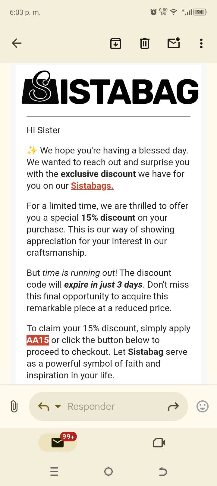 AA15 coupon verification screenshot