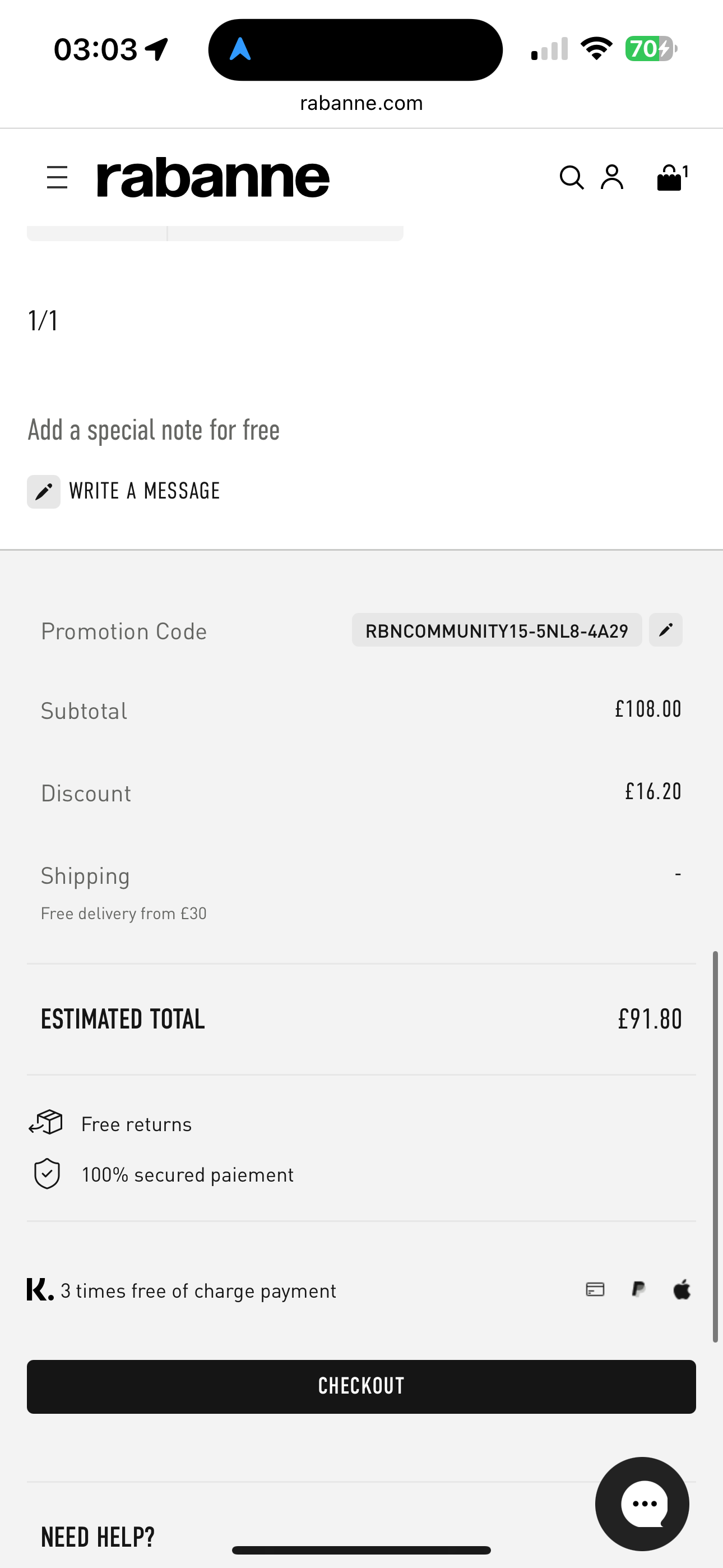 Rabanne coupon verification screenshot