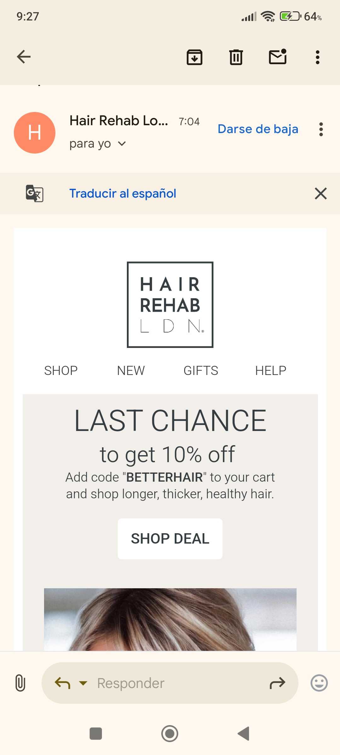 BETTERHAIR coupon verification screenshot