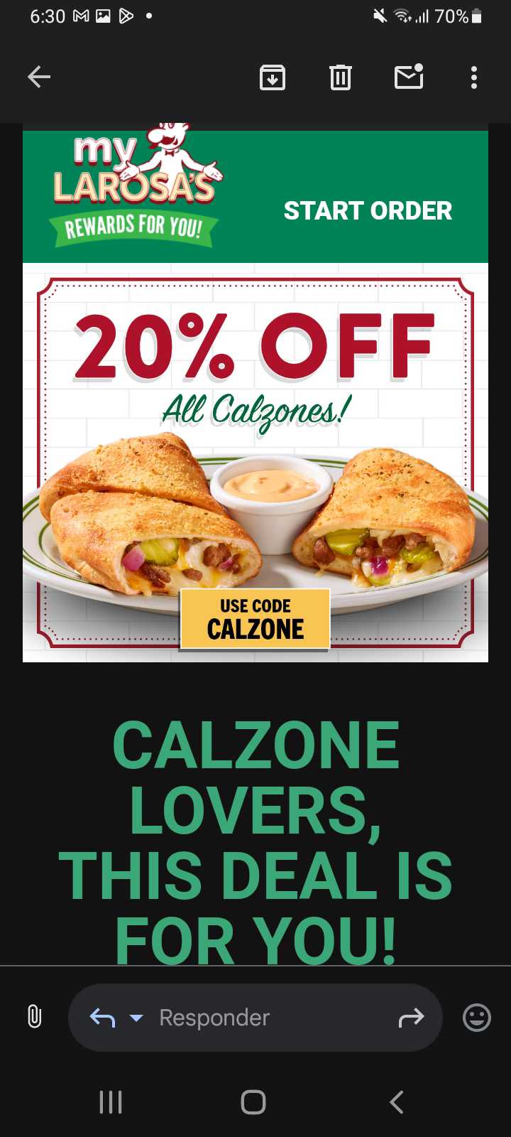 CALZONE coupon verification screenshot