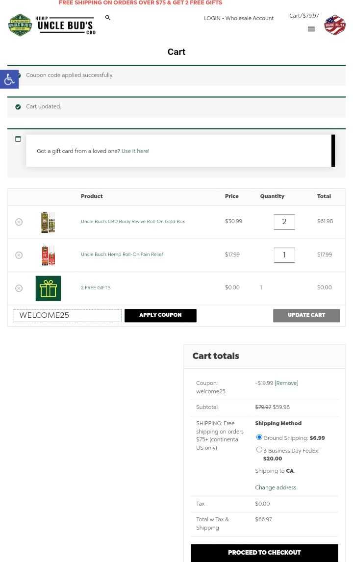 WELCOME25 coupon verification screenshot