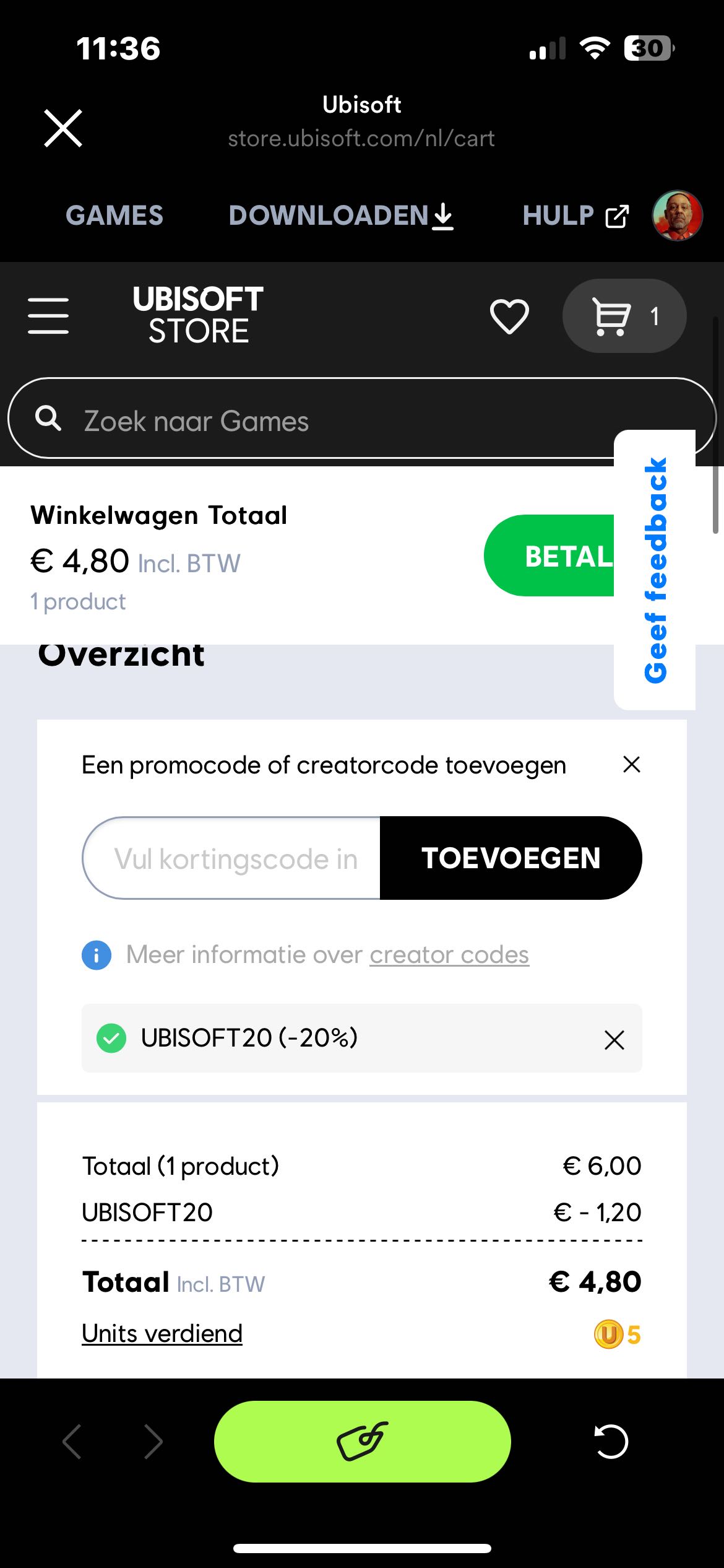 UBISOFT20 coupon verification screenshot