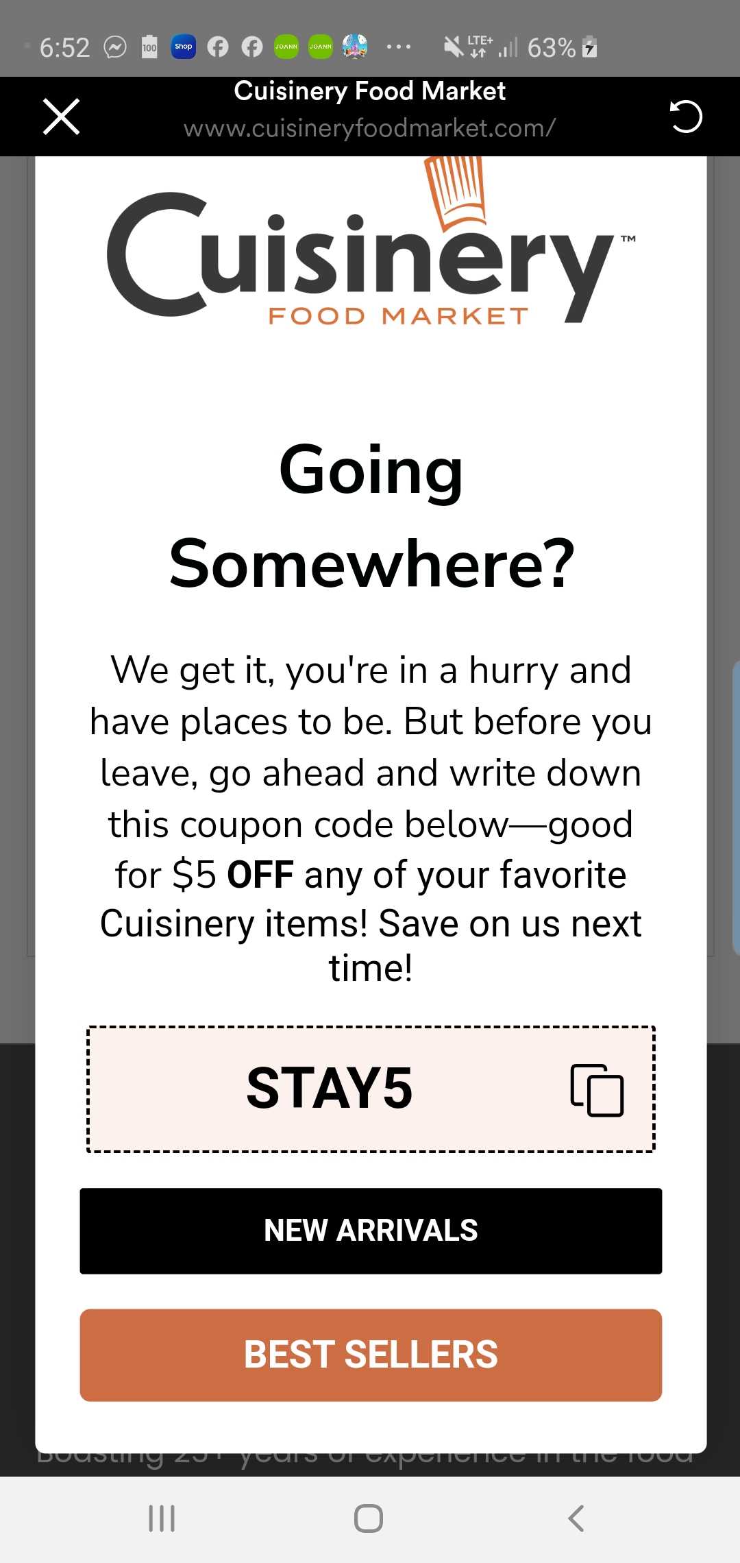 Cuisinery Food Market coupon verification screenshot