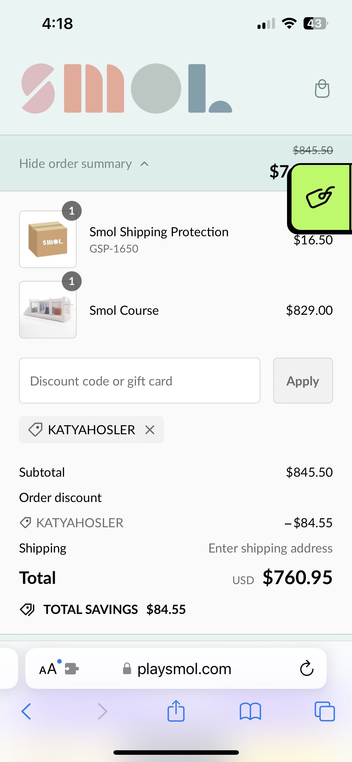 KATYAHOSLER coupon verification screenshot