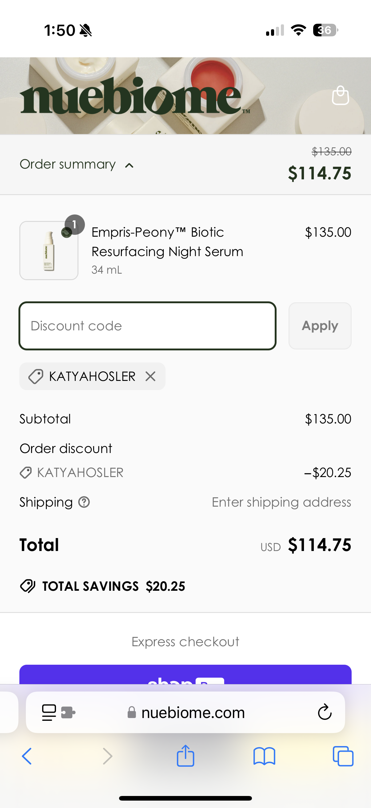 KATYAHOSLER coupon verification screenshot