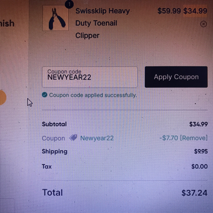 NEWYEAR22 coupon verification screenshot