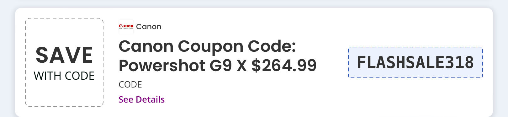 Canon coupon verification screenshot