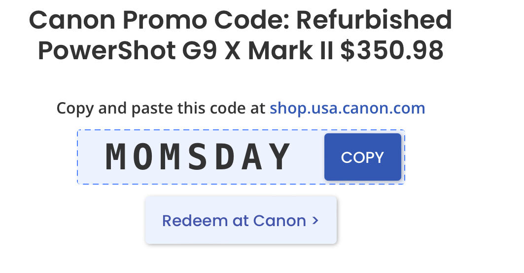 Canon coupon verification screenshot