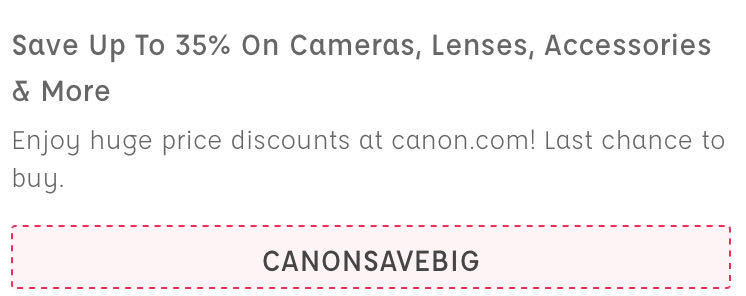 Canon coupon verification screenshot