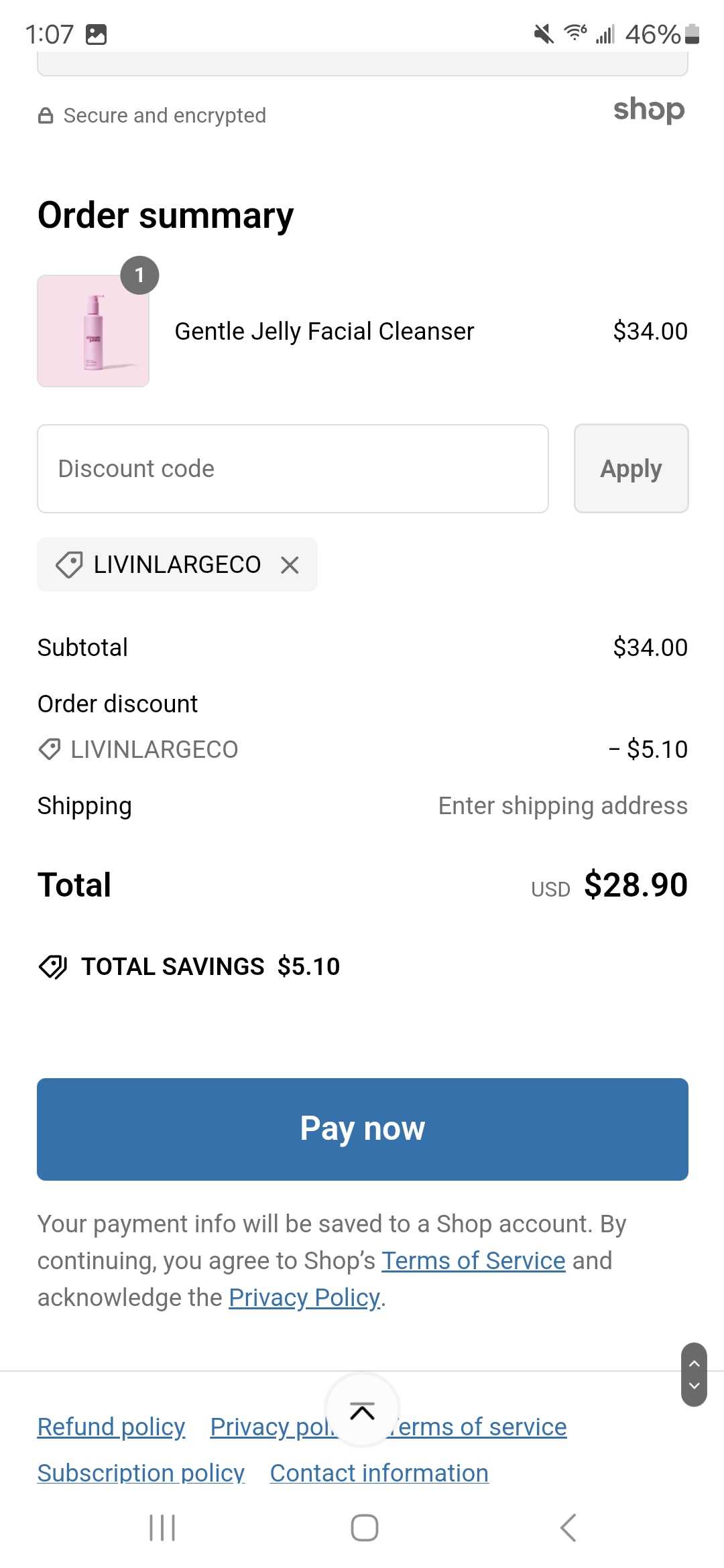 LIVINLARGECO coupon verification screenshot