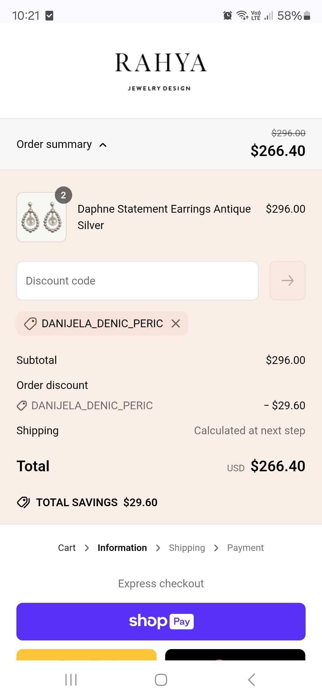 Rahya Jewelry Design coupon verification screenshot