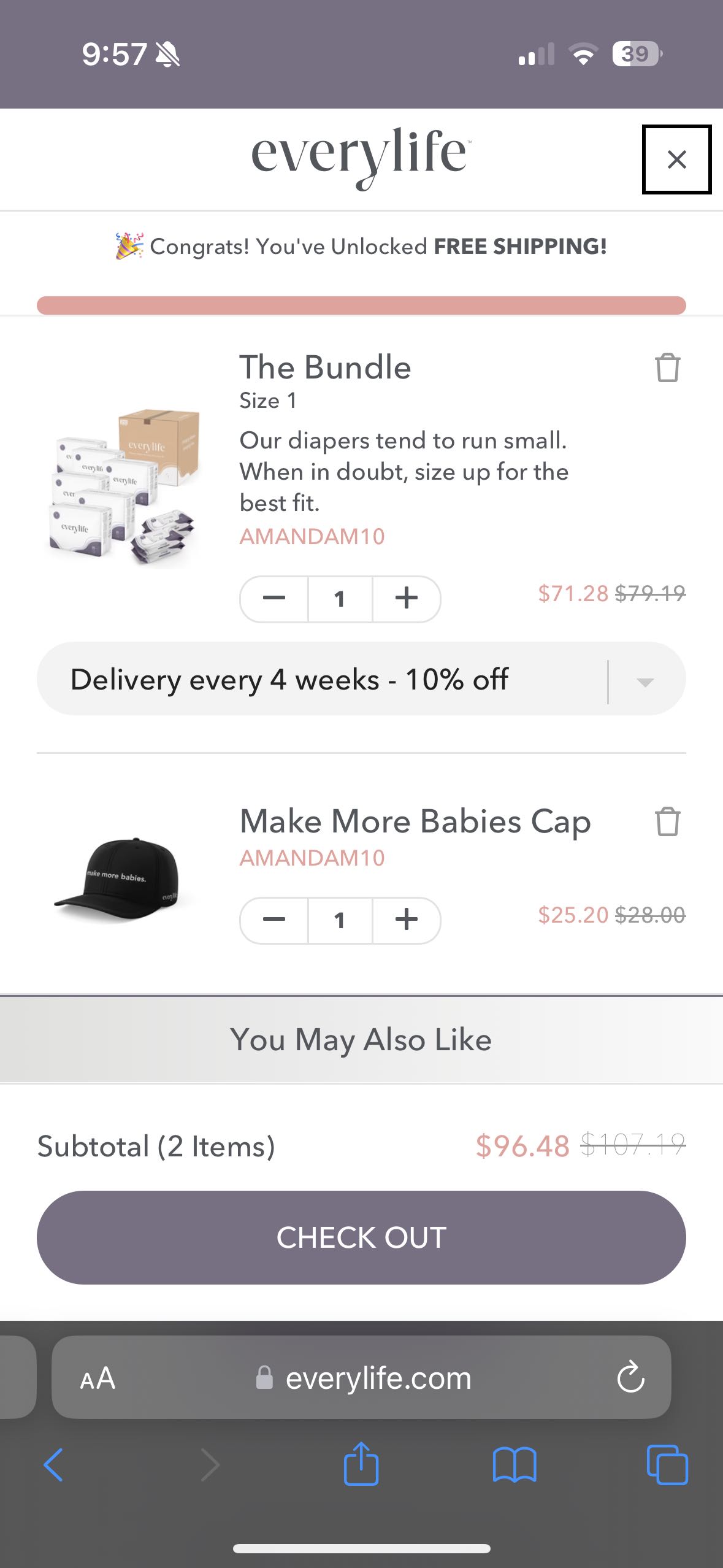 AMANDAM10 coupon verification screenshot