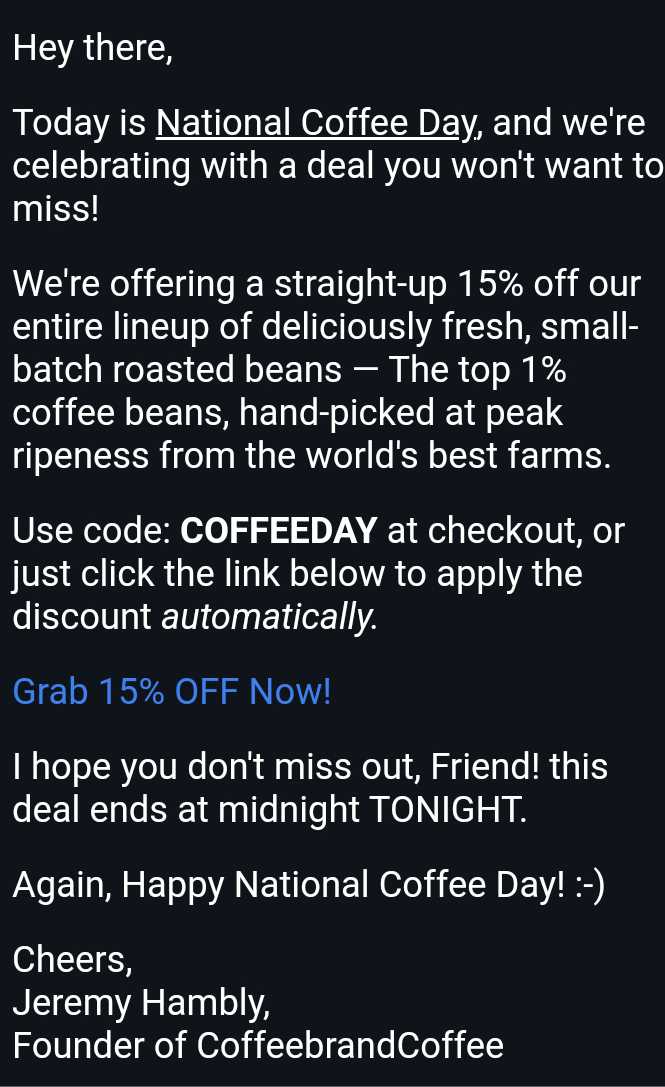 COFFEEDAY coupon verification screenshot