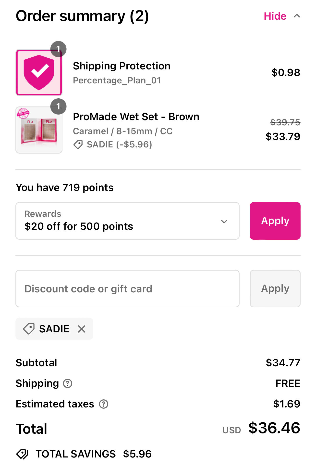 SADIE coupon verification screenshot
