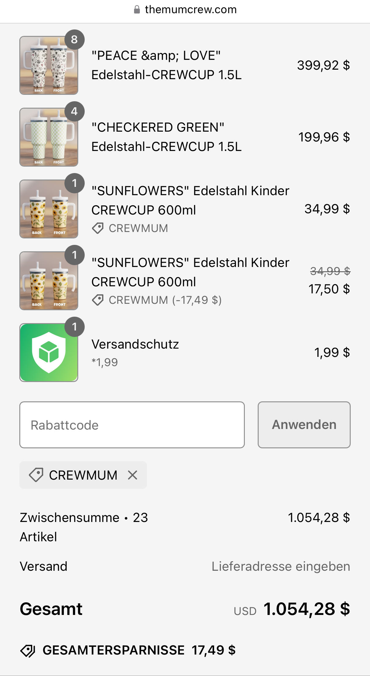 CREWMUM coupon verification screenshot