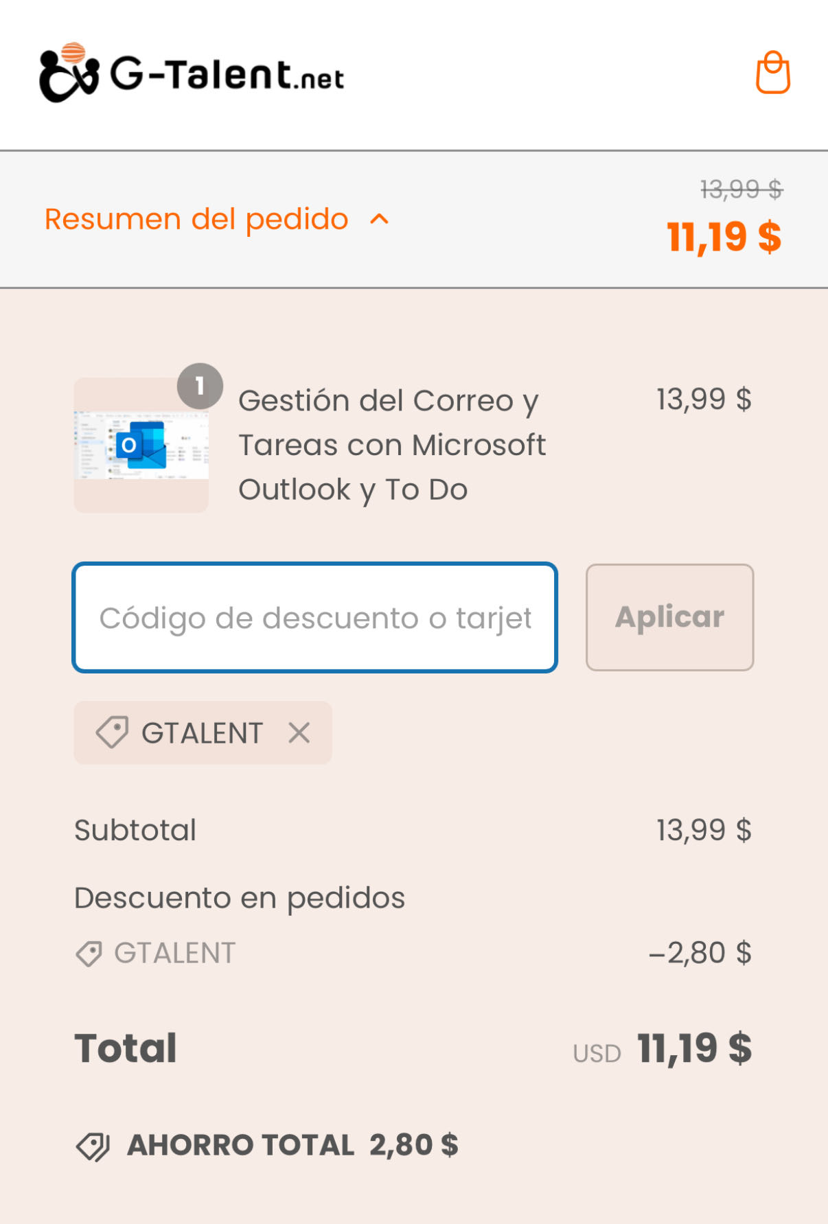 GTALENT coupon verification screenshot